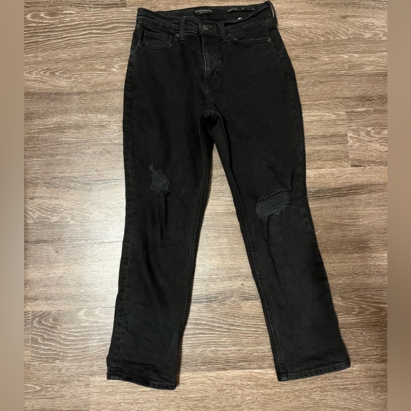 🧡Banana Republic Premium Denim High Rise Black Distressed Straight Leg Jeans - Picture 1 of 8